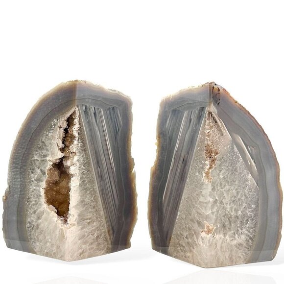 Agate Crystal Bookends Geode Center, Natural Stone Unique Bookshelf Decor (FQ) - Picture 2 of 10